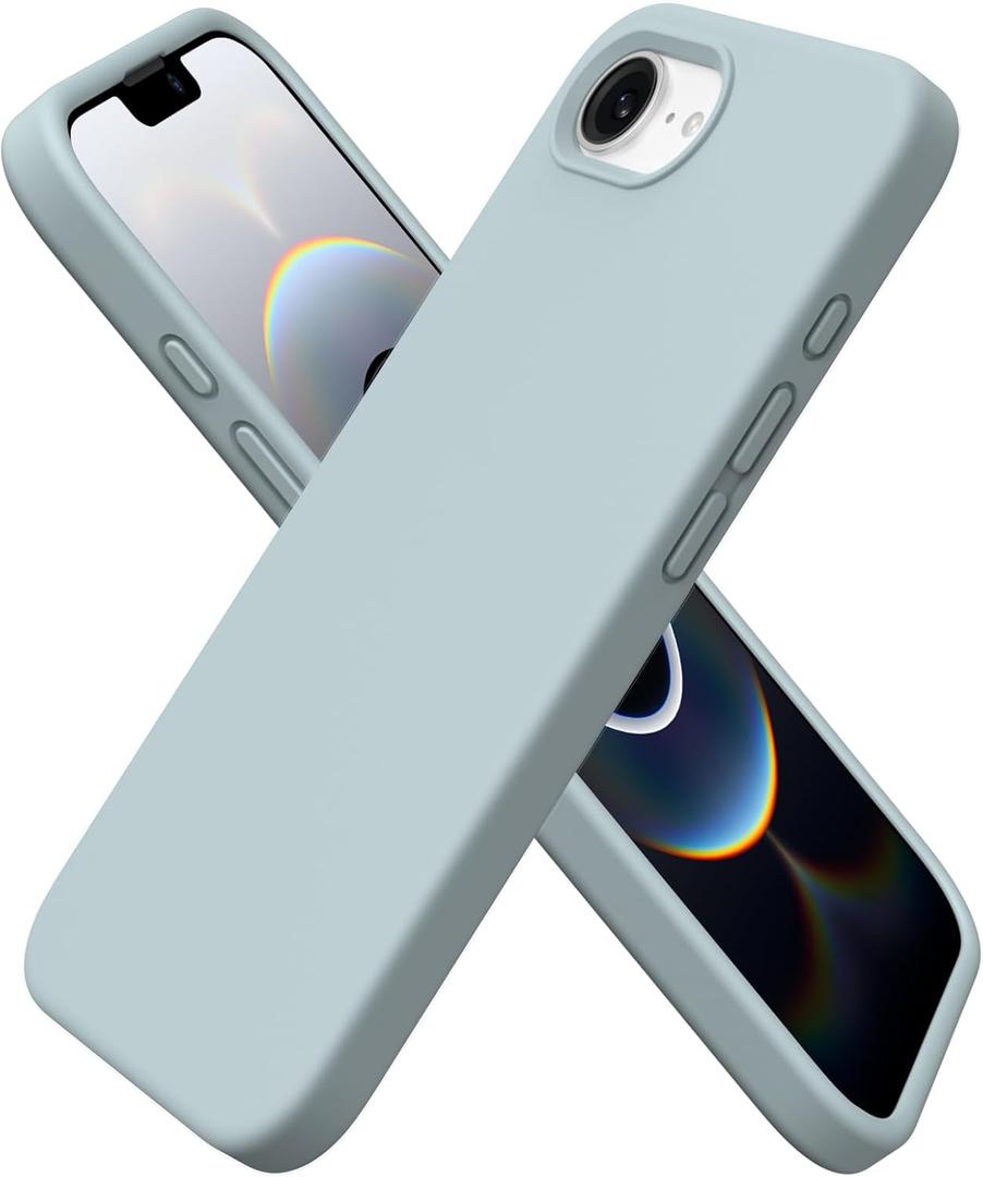 ORNARTO Compatible with iPhone 16e Case 6.1"(2025), Liquid Silicone 3 Layers Full Covered Soft Gel Rubber Phone Case,Shockproof Protective Cover with Anti-Scratch Microfiber Lining-Mint Green