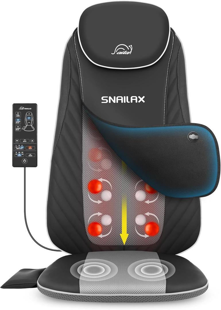Snailax Shiatsu Back Massager with Heat & Vibration, 3D Kneading Massage Chair Pad for Pain Relief Deep Tissue, Chair Massager for Office Home Chair Use, Gifts for Mom, Dad