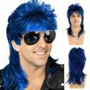 Sallcks Mens Mullet Wigs Blue Curly 70s 80s Retro Cosplay Costume Wig Rocker Disco Fancy Show Wigs - Blue