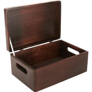 Large Brown Wooden Box Storage with Hinged Lid | 11.8 x 7.87 x 5.51 inches (+-0.5) | with Handles | Gift Box Kitchen Storage | Product NOT Intended for 15 Years OR Below