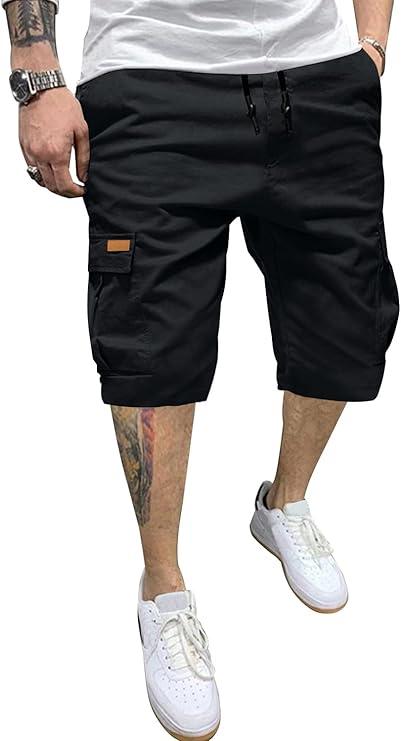 JMIERR Mens Casual Twill Cargo Shorts Cotton Drawstring Classic Cargo Stretch Short with 6 Pockets 2XL