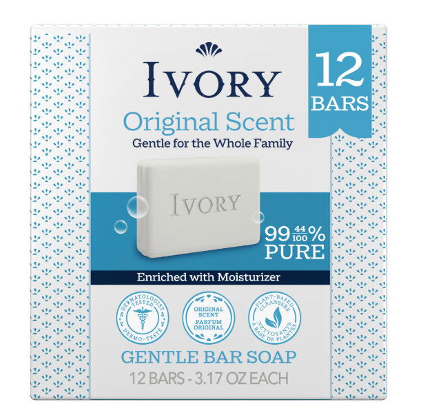 Ivory Gentle Bar Soap, Original Scent 3.17 oz, 12 Count
