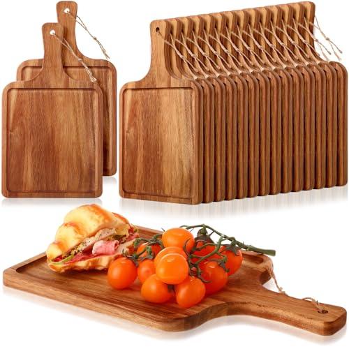 Tanlade 16 Pcs Acacia Wood Cutting Board with Handle Chopping Boards Decorative Charcuterie Platter Pizza Bread Cheese Fruit Serving Tray for Kitchen Counter Table Christmas Decorate(14 x 8 Inch)