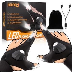 LED Gloves, Flashlight Gloves Christmas Gifts for Men Who Have Everything, Cool Gadgets for Fishing, Hunting, Camping, Techies (Black)