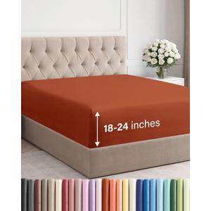 Extra Deep King Fitted Sheet - Hotel Luxury Single Fitted Sheet Only - Easily Fits 18 inch to 24 inch Mattress - Ultra Soft, Wrinkle & Fade Free w/Extra Deep Pockets - Breathable & Comfy - Terracotta