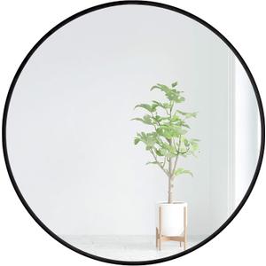 20 inch Round Mirror Black Metal Framed Wall Mount Bathroom Vanity Real Glass Circle Mirror for Home, Entryway, Living Room, Bedroom