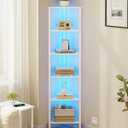 TUTOTAK 6-Tier Corner Bookshelf with LED Light,Corner Shelf for Small Space, Narrow Display Corner Shelf Stand with Storage Rack, for Living Room, Bedroom, Pure White V1BS05BW006L