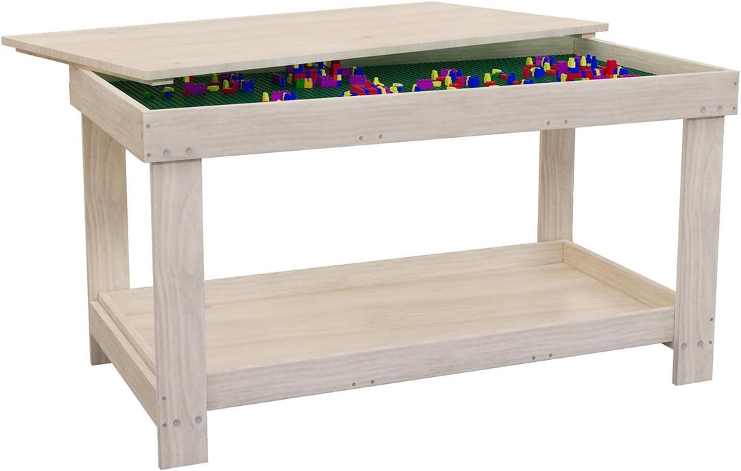 Kids Activity Table with Board and Storage Compatible with Lego, Wooden Play Table for Drawing, Building Blocks, Reading, Boys Girls Gifts, 32.72x17.24x19.45 inches