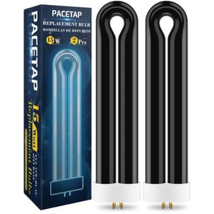 PACETAP 2Pack FUL15W BL Replacement Bulbs with 4 Pin Base, Indoor Outdoor 15W U Shape Lamp Tube Compatible with T6 T8 T9(Black)