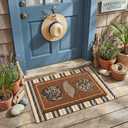 Drydiet 2 Pcs Summer Seashell Layered Doormat Set, Coastal Beach Outdoor Front Door Mat with Striped Rug, House Porch Decor Non Slip Entryway Door Mat for Patio Farmhouse Decor