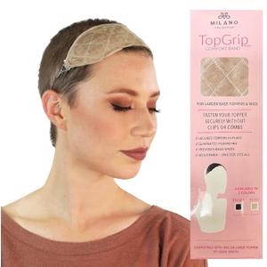 MILANO COLLECTION Glueless Top Grip for Hair Topper & Wiglets, Adjustable Translucent Strap with Side Openings, Top Headband for Your Wig or Topper, Includes Clips, Beige, Large