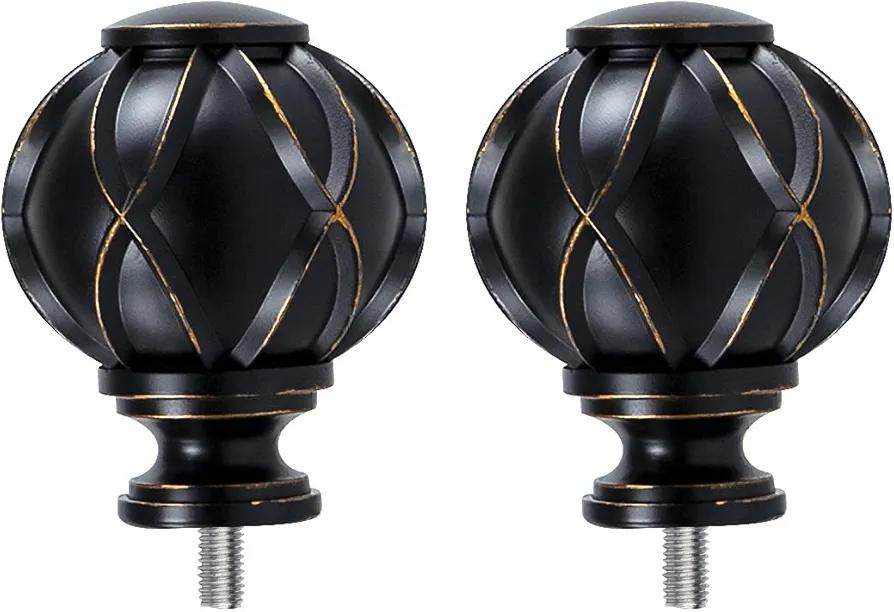 Black Replacement Finials for 3/4 & 5/8 Inch Diameter Curtain Rods, Samll Decorative Drapery Rod Finials, Set of 2