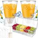 FillTouch 4 Sets Acrylic Drink Dispenser with Condiment Tray Ice Scoop, 2.7 Gallon Clear Juice Dispenser Countertop with Spigot and Base, Lemonade Stand Supplies for Summer and Wedding Party