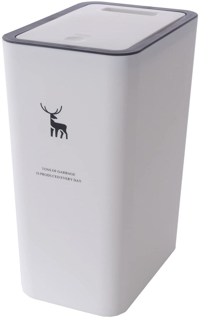 Sooyee 14 litres Bathroom Trash Can with Lid,3.7 Gallon Kitchen Trash Can,Garbage can for Powder Room,Bedroom,Kitchen,Bathroom,Craft Room,Office,White