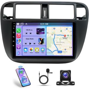 Car Stereo for Honda Civic 1996 1997 1998 1999 2000 2021 w/Wireless Carplay and Android Auto, 9 Inch Touchscreen Android 13 Double Din Car Radio Receiver GPS Bluetooth WiFi BT SWC Backup Camera, 2+32G