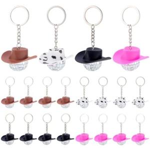 PH PandaHall 20pcs Western Cowboy Hat Keychain, 4 Colors Plastic Mini Hats Charm Keyring with Mirror Disco Ball Cowgirl Hat Shape Key Chains for Western Party Favors Gifts Crafts Christmas Home Decor