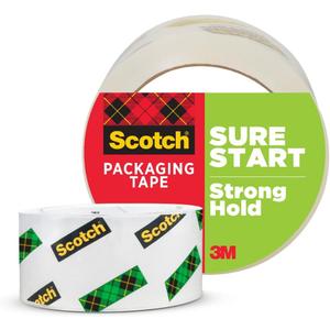 Scotch Sure Start Shipping Packaging Tape, 1.88" x 54.6 yd, Designed for Packing, Shipping and Mailing, Quiet Unwind, No Splitting or Tearing, 3" Core, Clear, 1 Roll (345)