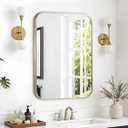 Umzodo 24"x36" Brushed Nickel Bathroom Vanity Mirror for Over Sink, Rounded Rectangle Silver Metal Frame Mirror for Wall, Living Room, Entryway, Vertical or Horizontal