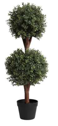 Set of 1 Lifelike 3Ft arfiticial Double Ball Topiary Trees Outdoor Faux Topiary Tree for Out Door Porch Decor