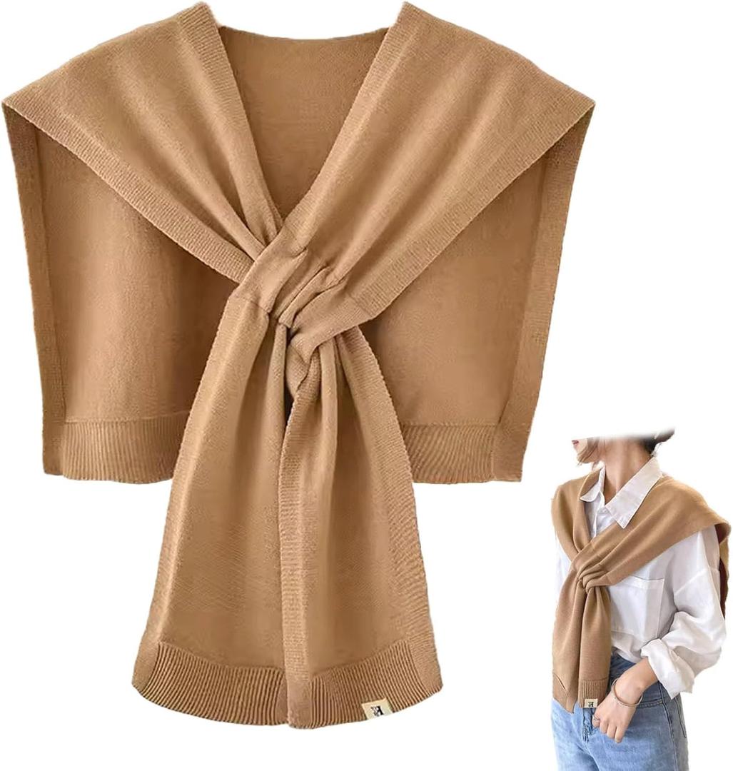 huablo Women's Fashion Knitted Shawl - Khaki Sweater Shawl for Air-Conditioned Rooms (Beige), One Size
