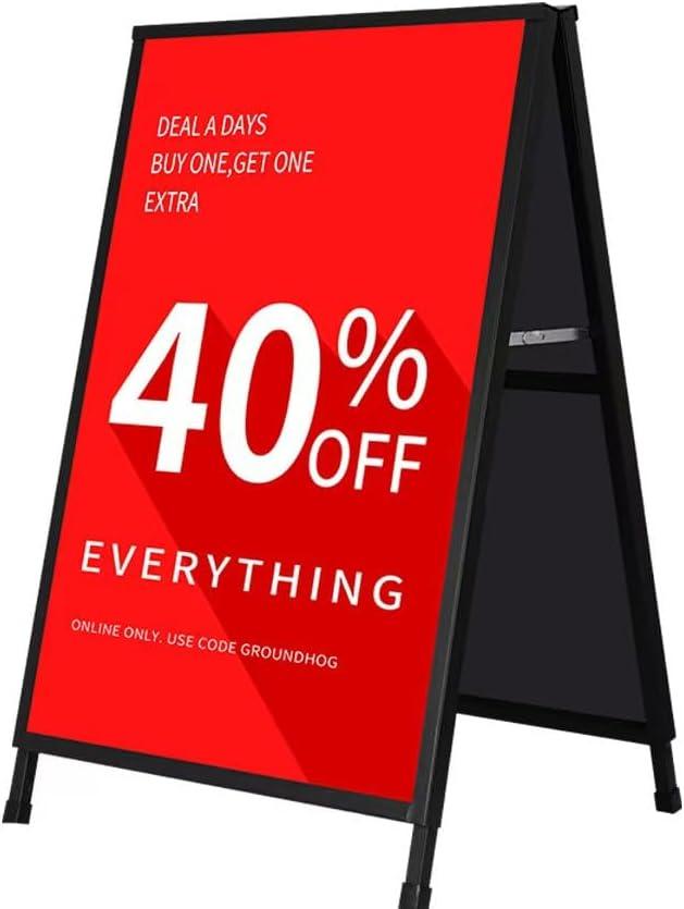 DISPLAYSWORKER Heavy Duty A-Frame Sidewalks Signs 24x36 Inch ,outdoor Sandwich Board Sign Black Coated Steel Metal Double-SidedSlide-in Folding with 2 Corrugated Plastic Poster Boards&2 Anti-Glare