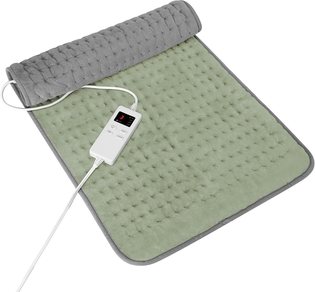 Heating Pad for Full Body Pain Relief 6 Heat Levels 4 Timers Soothes Back, Waist, Neck & Leg Aches Moist Machine Washable Holiday Wellness Gift (12'' x 24'', Green)