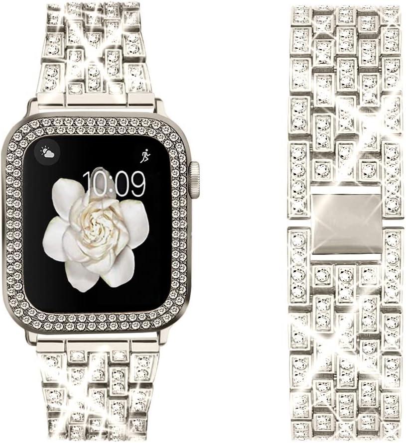 Compatible for Apple Watch Ultra Band  with 2 Pack Bling Crystal Diamonds Case Cover, iwatch SE Series Ultra  for Women, Size: 44mm(Series 6/5/4/SE)