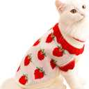 ANIAC Strawberry Turtleneck Cat Sweater Warm Knitted Small Dog Clothes for Girls Boys Autumn Winter Puppy Outfit Cold Weather Pet Knitwear for Chihuahua Yorkie Poodle (Red Strawberry, Large)