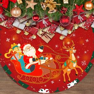 48 Inch Christmas Tree Skirt, Vintage Santa Snowflake Red Tree Skirt for Indoor Outdoor Home Winter Merry Xmas Holiday Party Decorations