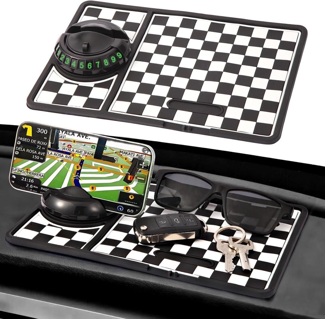 Multifunction Car Anti-Slip Mat, Rotatable Anti Skid Car Dashboard Pad with Temporary Parking Numbe, Universal Car Phone Holder, and Large Pad for Phones Sunglasses Keys Gadgets