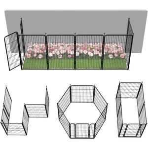 FXW Garden Fence Outdoor for the Yard  40in(H) x 13.6ft(L) Heavy Duty Metal Animal Barrier for Dog, No Dig Decorative Dog Fence, 6 Panels, Black