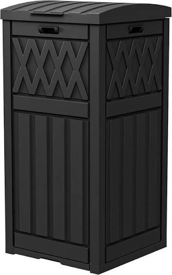 DWVO 38 Gallon Outdoor Trash Can, Resin Garbage Can with Tiered Lid and Drip Tray, Waterproof Trash Bin for Patio, Kitchen, Backyard (Black)