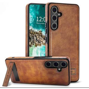 Leather Case with Stand for Samsung Galaxy S24 Case, Protective Soft Grip Luxury Cover for Men, Protective Slim Kickstand Shockproof Phone Cases Compatible with S24 6.2", Brown