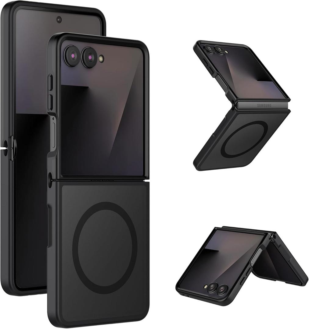 Magentic for Samsung Galaxy Z Flip 7 Case, Compatible with Magsafe, Phone Case Matte Translucent Hard Back + Soft TPU Bumper Shockproof Cover with Magnets for Galaxy Z Flip7 - Black Frost