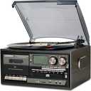 LoopTone Vinyl Record Player 9 in 1, 3 Speed Bluetooth Vintage Turntable CD Cassette Player AM/FM Radio USB Recorder Aux-in RCA Line-Out (Black Edition)