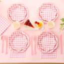 350 Pcs Pink Gingham Plates and Napkins Party Supplies - Pink and White Checkered Plates Sets Serve 50 Guests - Scalloped Gingham Paper Plate for Birthday Wedding Picnic Mother's Day Party Decorations