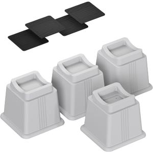 4 Pack Adjustable Bed Furniture Risers Elevate 5" in Height, Heavy Duty Rectangle Blocks for Couch,Chair,Table Legs,Bed,Cabinet,Durable Plastic Risers Lifts up to 2500 Lbs. (Grey, 5 Inch)