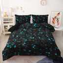 Geometric Turquoise Black Triangle Print Comforter Set -King Size, Light Black Neon Bedding Set 3 Piece in A Bag, Modern Art Bedroom Decor with 1 Comforter and 2 Pillow Cases