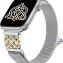 Stainless Steel Magnetic Loop Compatible with Apple Watch Band 41/40/38/49/46/45/44/42mm Women Metal Mesh Celtic Knot Dressy Strap for iWatch SE Series 10/9/8/7/6/5/4/3/2/1/Ultra(1/2) (Silver/Gold)