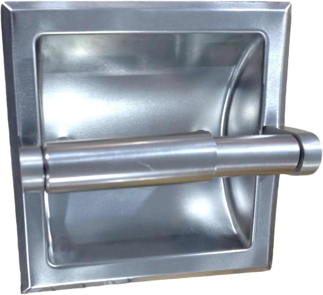 Recessed Toilet Paper Holder,Stainless Steel Square Wall Mounted Toilet Tissue Roll Holder,Toilet Paper Holder Insert for Bathroom Accessories,Brushed Silver
