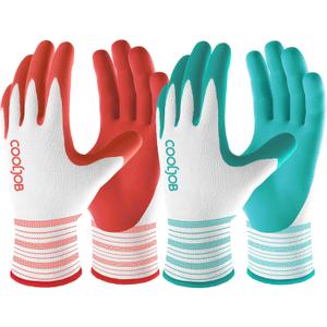 COOLJOB 2 Pairs Gardening Gloves for Women Ladies, Breathable Rubber Coated for Yard Garden, Outdoor Indoor Protective Work with Grip, Medium Size, Red & Green