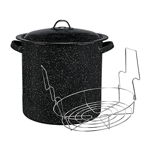 Granite Ware Water Bath Canner with Collapsible Jar Rack, 15.5 Quarts - Durable Enamel Steel Pot for Efficient Canning & Cooking, Non-Stick Surface - Safe for Gas & Electric Stovetops (Speckled Black)