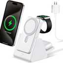 Mag-Safe Charger Wireless Charging Station: 3 in 1 10000mAh Portable Power Bank Compatible for iPhone 16/15/14/13/12 Series and Apple Watch - Magnetic Charging Stand White