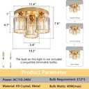 Gold Glam Chandelier Crystal Ceiling Light for Bedroom Lighting Fixtures LED Drum Light for Dining Room Kitchen Entrway Foyer
