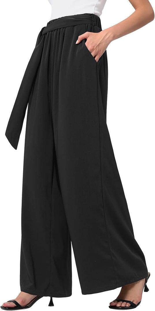6 x QIANXIZHAN Women's Wide Leg Pants,Dressy Flowy Lounge Work Dress Pants (Black, XL)