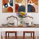 UPWOIGH Large Framed Canvas Wall Art, Set of 3 Watercolor Decor in Navy Blue, Terracotta, Burnt Orange, Beige, 16x24in Minimalist Natural Cotton Posters, Boho Modern Aesthetic for Living Room, Bedroom
