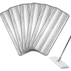 Microfiber Flat Mop Pads, 13-Inch Washable and Reusable Refills, 6-Pack Replacement for Wet and Dry Floor Cleaning, Compatible with 11-13" Hook and Loop (Velcro) Flat Mops (13.0  4.9 x 0.2)