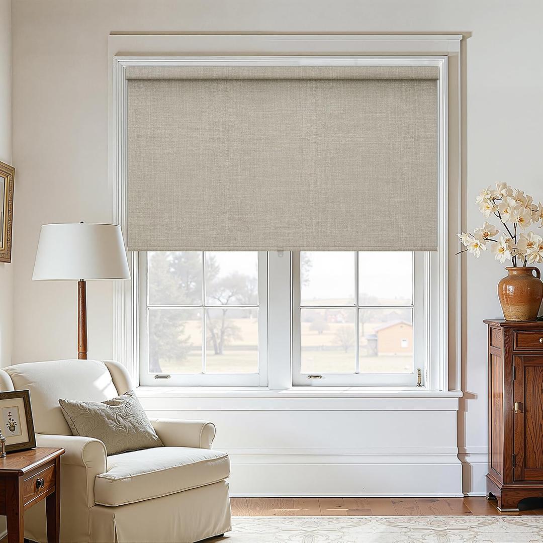 Oatmeal 100% Blackout Roller Shades for Window Room Darkening Thermal Insulated UV Protection Cordless Free-Stop Window Blinds for Bedroom Home Office Door Protect Privacy 52" W x 72" H