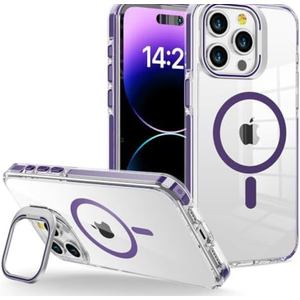 WOGROO for iPhone 15 Pro Max Case, Compatible with MagSafe, Magnetic Kickstand Case, Clear Purple