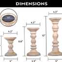 Mela Artisans Wooden Pillar Candle Holders | Willow Design | Set of 3 Mango Wood Candlesticks | Whitewash | Sizes 6" & 9" &12" | Table Decor | Centerpiece | Mantel | Wedding | Living Room Decor